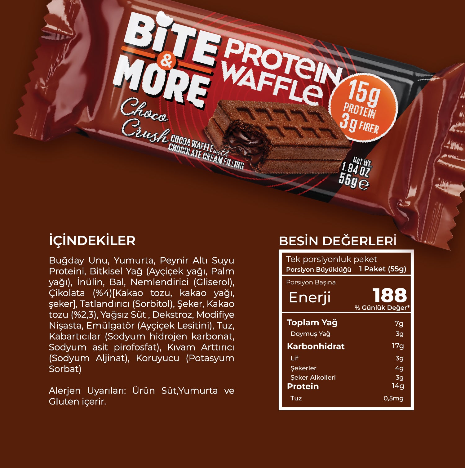 Protein Waffle - Çikolatalı (55g x 12 Adet)
